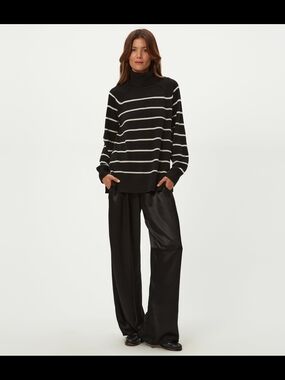 Michael Stars Black and White Striped Turtleneck Sweater